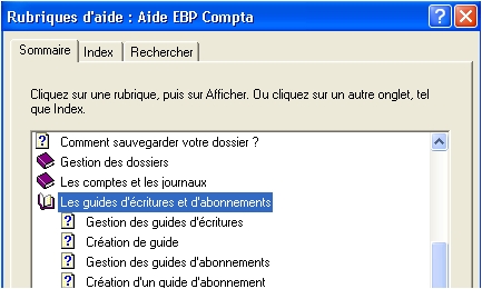 ebp comptabilit: l'aide en ligne