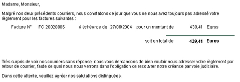 ebp gestion commerciale 2006 : une lettre de relance