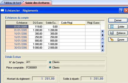 EBP Compta : fentre d'chancier en saisie de rglement